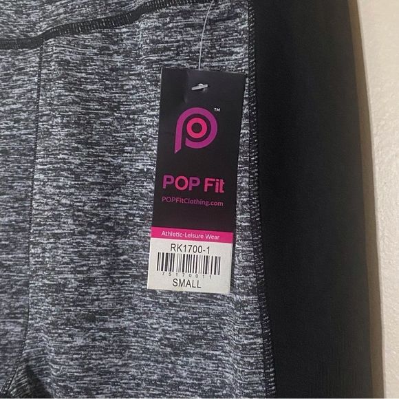 POP Fit Leggings NWT Black Gray Marled Color Block Size Small - Picture 3 of 4